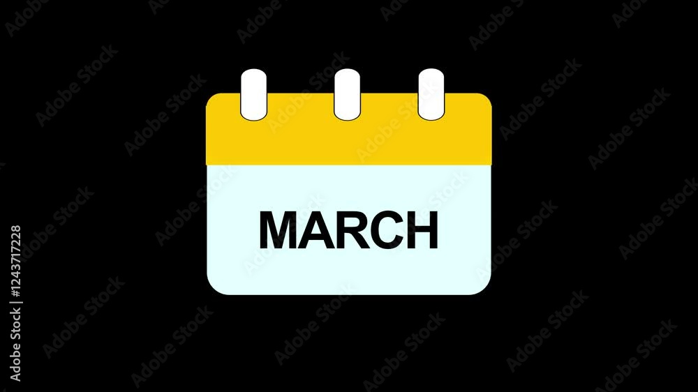 Poster march month calendar icon animation with transparent background march text animation. march name of 