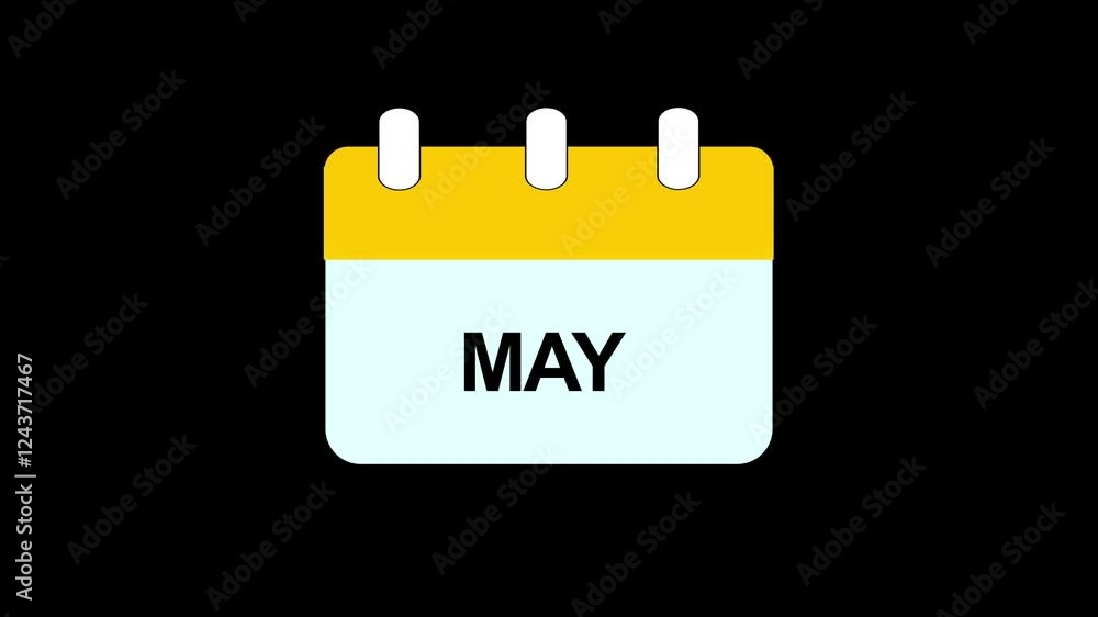 Poster may month calendar icon animation with transparent background may text animation. may name of the mo