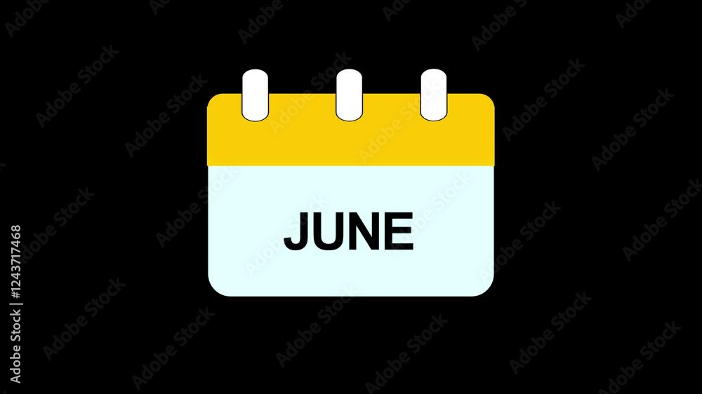 Poster june month calendar icon animation with transparent background june text animation. june name of the
