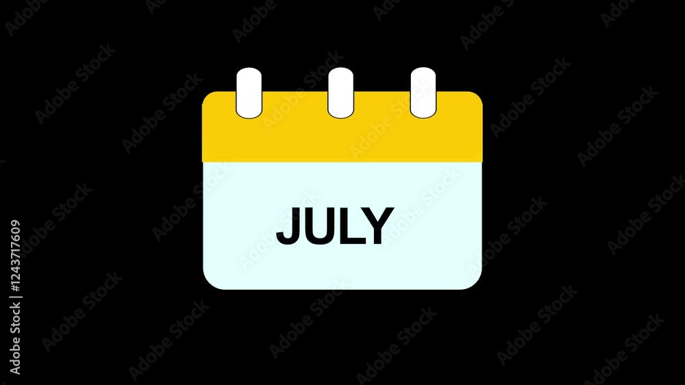 Poster july calendar animation month calendar icon animation with transparent background july text animatio