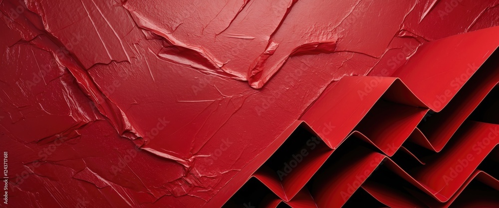 Poster textured red background with layered profile sheets featuring deep hues and a dynamic design for cre