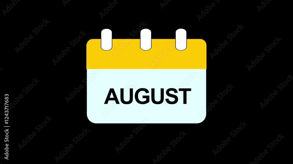 Poster august calendar animation month calendar icon animation with transparent background august text anim