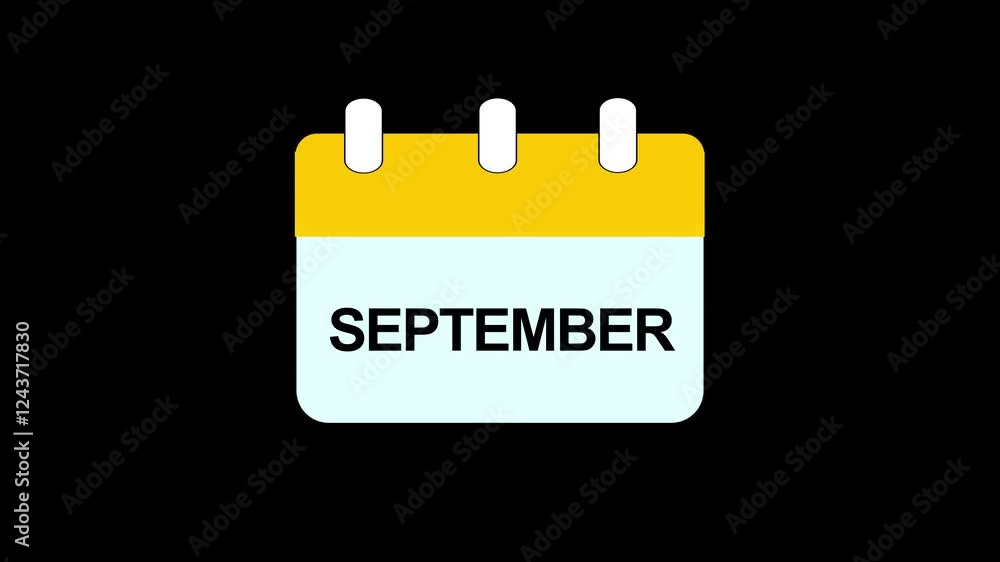 Poster september calendar animation month calendar icon animation with transparent background september tex