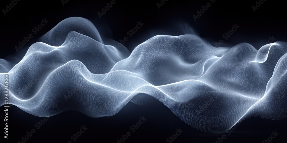 Poster abstract wavy lines minimalist design smooth flowing light pattern on black background for technolog