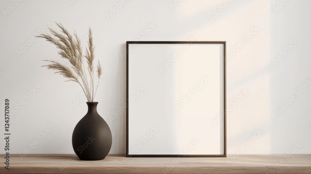Aufkleber elegant empty square frame mockup with minimalist design and decorative vase on a wooden table by a 