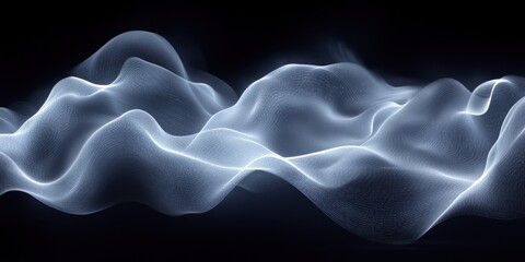 Obraz premium Abstract Wavy Lines Minimalist Design Smooth Flowing Light Pattern on Black Background for Technology Digital Communication Music Art Concept