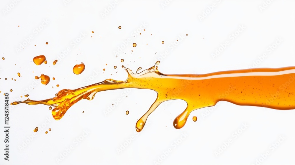 Aufkleber golden honey spills and splashes brightly against a clean white backdrop, capturing the fluid motion