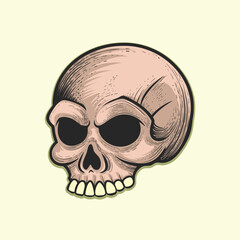Half Human skull vintage design.