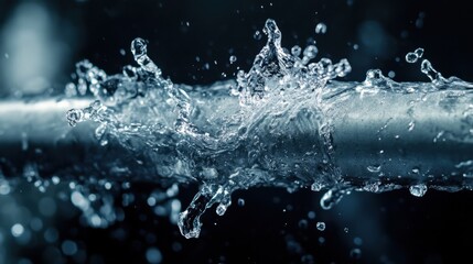 Close-up of a broken household water pipe with water splashing out, symbolizing urgent repair needs