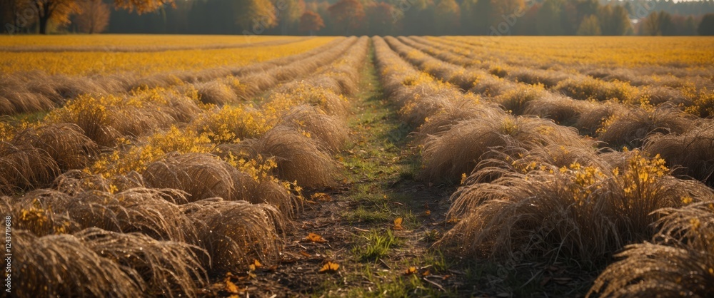Poster golden wheat field in autumn with open copy space for text and warm natural lighting