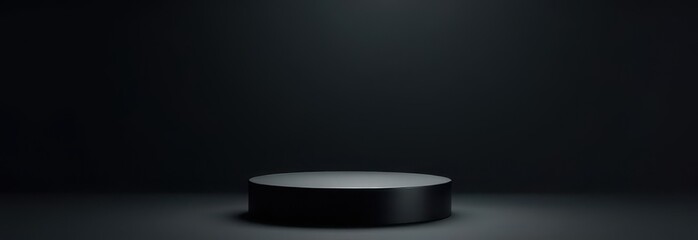 Black podium spotlighted on dark background for banner