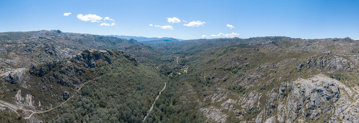 Drone aerial view to the Castro Laboreiro mountains, north of Portugal