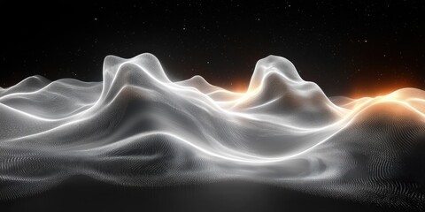 Abstract Wavy Line Pattern Dynamic Flowing White Light on Black Background for Technology and Motion Concept