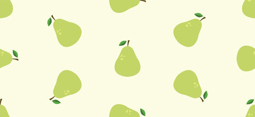 Seamless horizontal pattern with fresh pear fruit. Vector green pear repeat pattern for decoration and print. Food repetition pattern