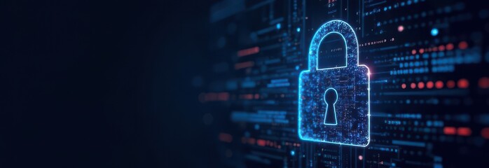 Digital padlock protecting data stream in cyberspace with copy space