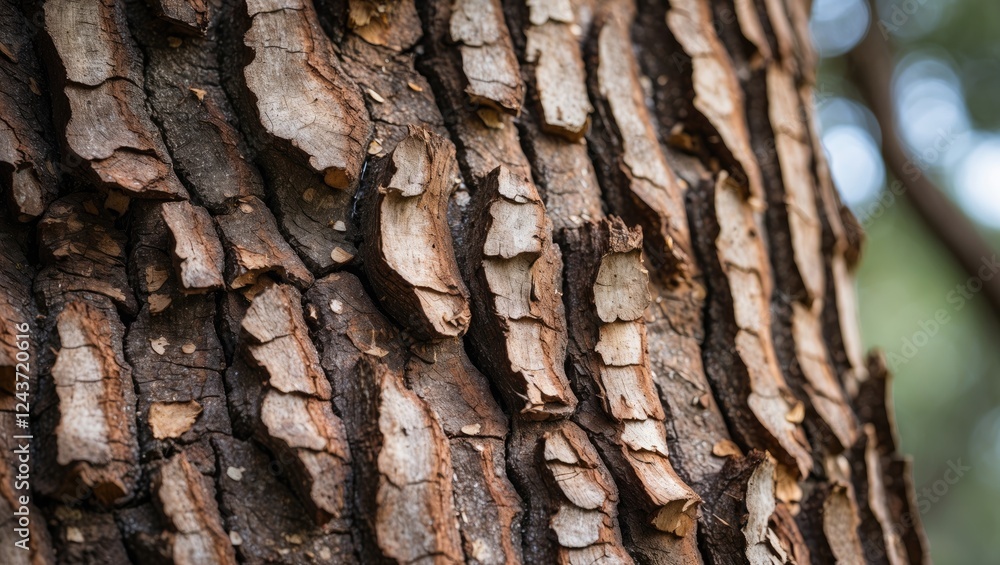 Aufkleber detailed close-up view of textured tree bark showcasing natural patterns and colors for nature and t