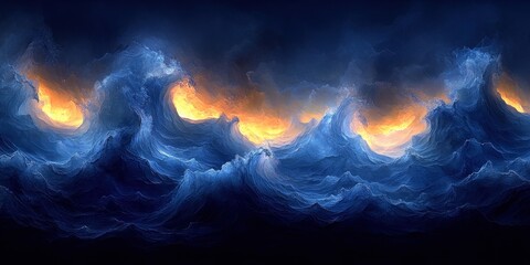 Fototapeta premium Abstract Impressionism Dark Blue Waves Light Reflections Tranquil Artwork Design