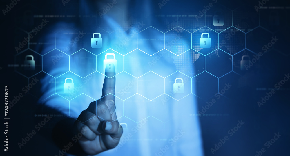 Poster cybernetic attack security, banking and personal data. protecting herself from cyber attacks.cyber s