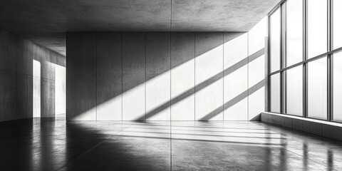 Obraz premium Minimalist concrete room with geometric shapes and soft lighting casting shadows on the floor