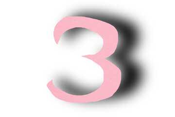 Number three from pink paper transparent background