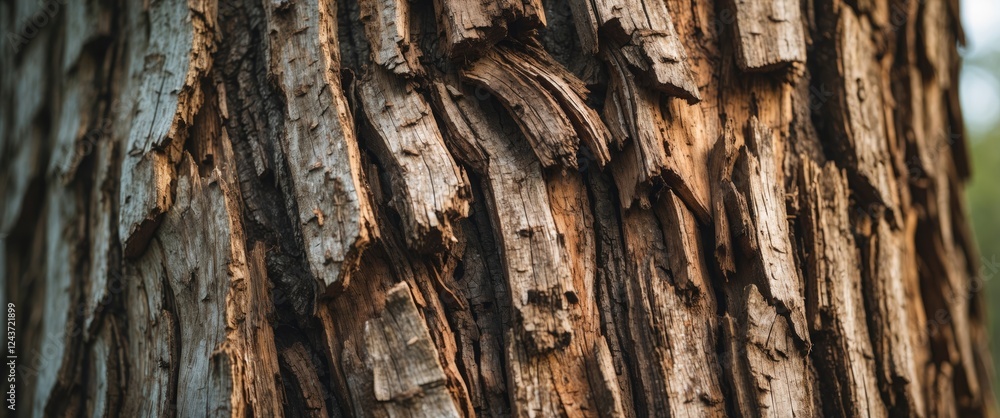 Aufkleber close-up view of textured old tree bark highlighting natural patterns and earthy tones in a forest s