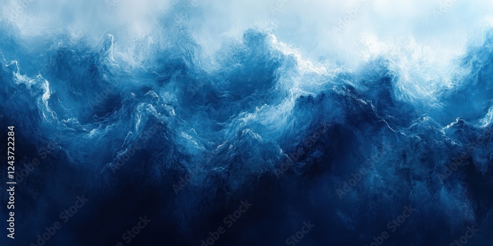 Poster abstract watercolor design deep blue and cyan gradient soft lighting flowing brush strokes fluid com