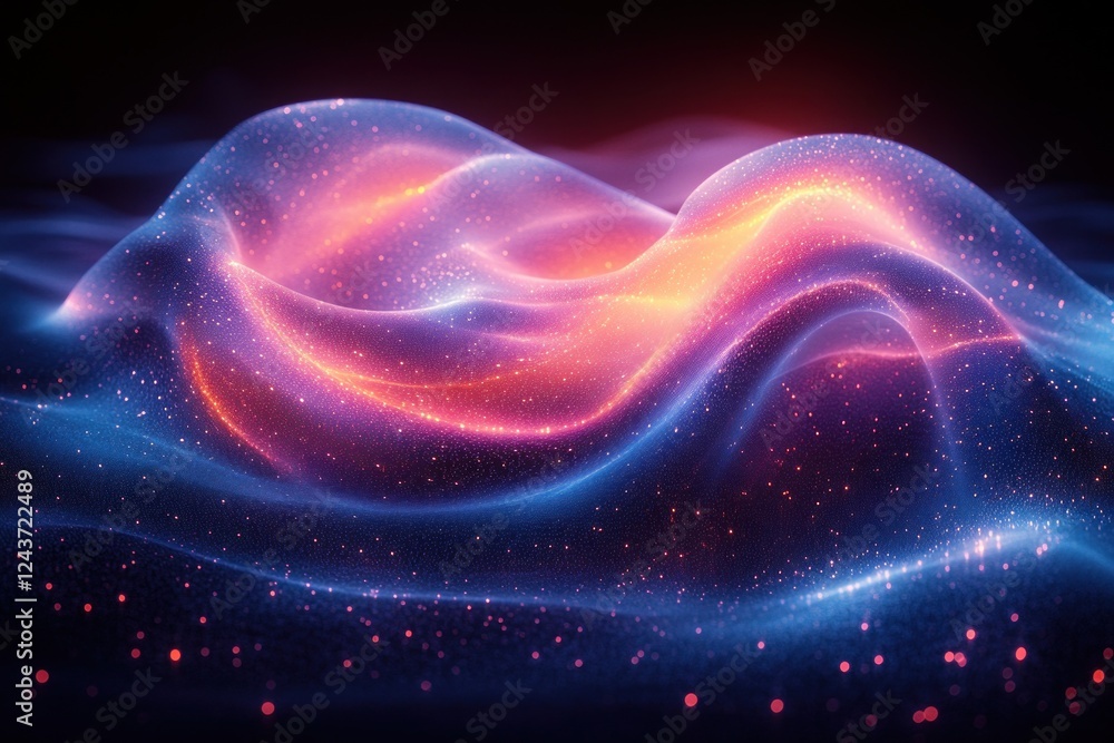 Poster blue purple gradient wavy lines circular abstract design with fluid motion on black background