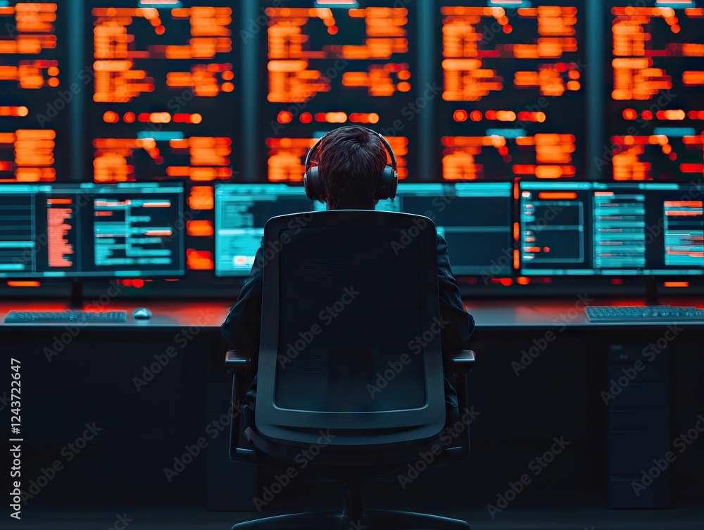 Poster cybersecurity monitoring in a high-tech control room digital workspace surveillance environment futu