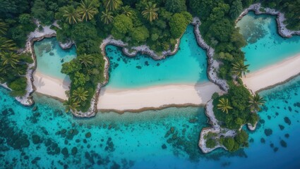 Stunning Aerial View of Tropical Island Archipelago with Serene Beaches and Clear Turquoise Waters Ideal for Diving and Snorkeling Adventures