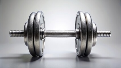 Fototapeta premium Silver Dumbbell Isolated on Light Gray Background for Fitness