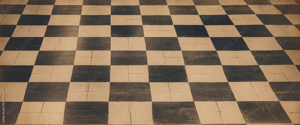 Poster checkered floor pattern in vintage sepia tones creating a classic and timeless background for variou