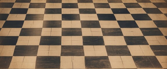 Checkered floor pattern in vintage sepia tones creating a classic and timeless background for various design projects
