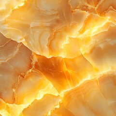 Onyx marble tiles in a glowing honey amber tone, semi-translucent, glowing backlight effect, seamless design, 4:3.