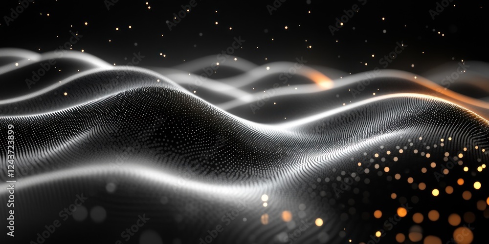 Poster abstract wavy dot particle wave pattern high contrast black white gradient design
