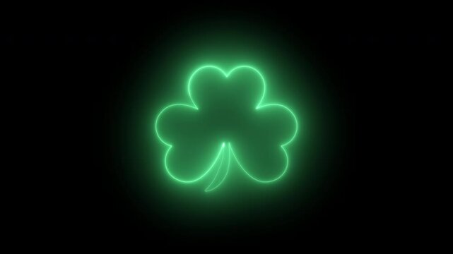 Vivid neon green shamrock with glowing outline on a dark backdrop. Perfect for St. Patrick&rsquo;s Day posters, cards, digital art, or festive branding. Bold, modern, and eye-catching 4K design