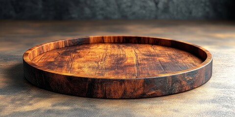 Fototapeta premium Rustic Wooden Tray on Dark Background: A Still Life Photography