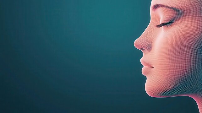 Abstract facial recognition grid with a subtle glow on dark background