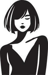 Silhouette vector icon of a girl with a sleek bob haircut. Perfect for beauty, fashion, hairstyle, and salon designs. Isolated on a white background.