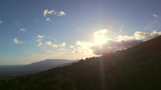Sunny day at the mountains of Madrid during sunset hours