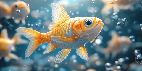 Obraz premium Vibrant Goldfish Underwater Scene: A Stunning Digital Painting of Aquatic Life