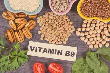 Healthy nutritious products or ingredients as source natural vitamin B9, dietary fiber and other...