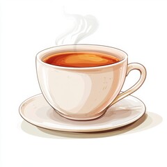 A Warm Cup of Tea with Steam Rising on a White Background for Relaxation and Comfort with a Simple Design