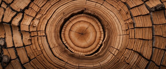 Fototapeta premium Close-up view of cork tree cross-section highlighting the intricate texture and growth rings of aged wood in natural setting.