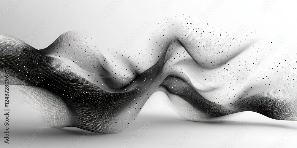 Poster abstract wave pattern with dots and curves in black and white for modern digital art