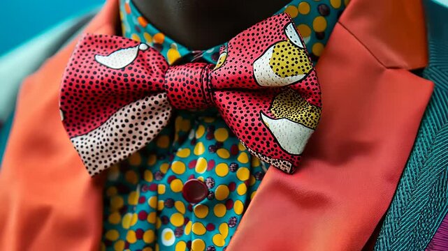 Vibrant African Print Bow Tie and Suit Detail