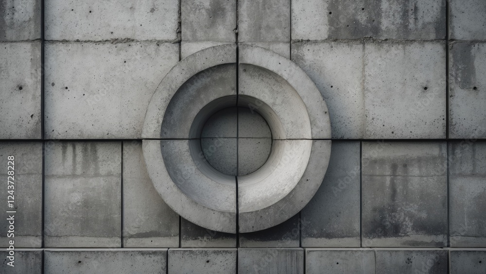 Poster textured concrete wall with circular indentation creating a modern industrial aesthetic for backgrou