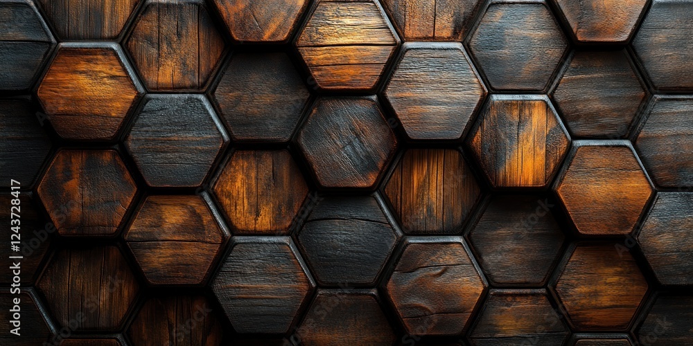 Poster seamless wooden wall pattern with intricate hexagonal shapes and detailed grain texture