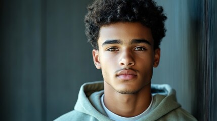Obraz premium Close-up Portrait of a Young Man with a Thoughtful Expression