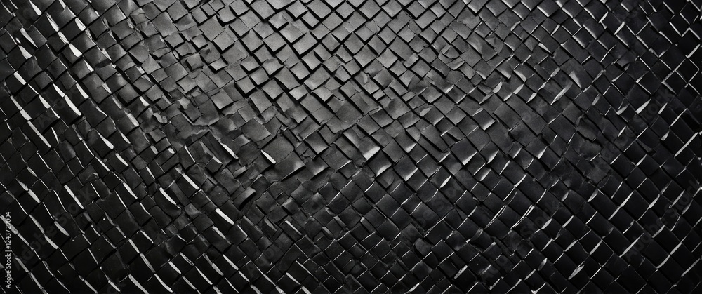 Poster textured pattern background featuring intricately woven black tiles creating a layered and modern de