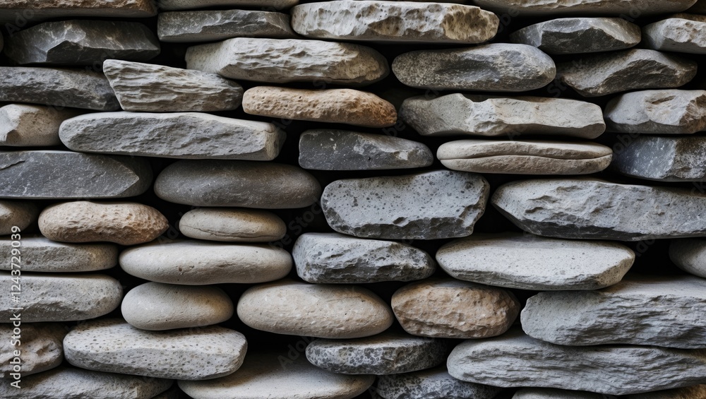 Poster textured background of stacked stones in varying sizes and shapes for natural imagery and architectu
